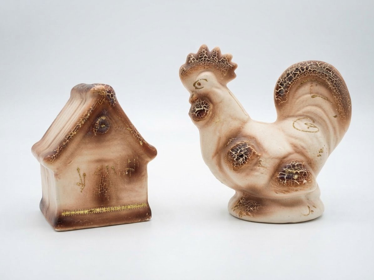 Joli Lot de 2 Tirelires en Céramique / Déco ✨ En forme de Coq et Maison 🏠🐓
