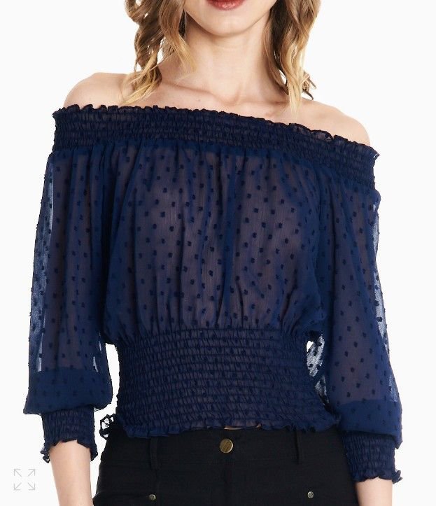 Sublime crop top bleu nuit plumetis 💙✨ Dos nu / Off-shoulder