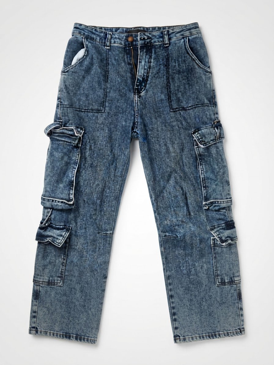Jeans cargo bleu délavé 