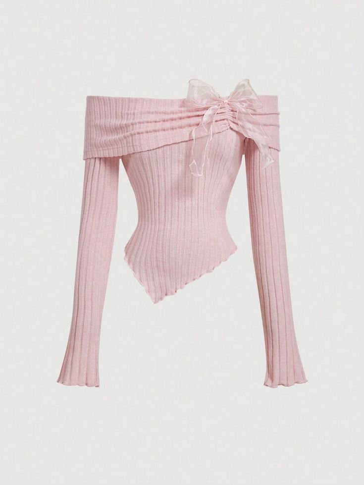 Top Maille Côtelé Off-Shoulder Rose Coquette ✨🎀