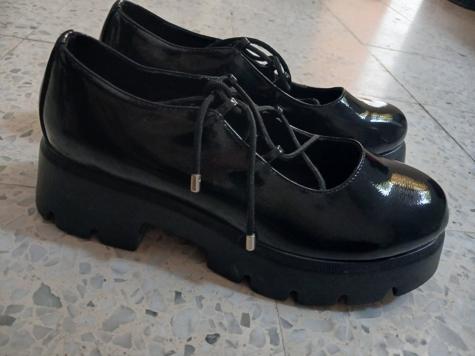 Black chunky platform lace up shoes