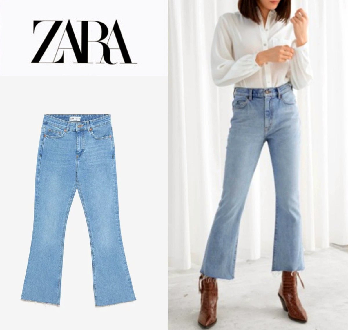 ZARA blue cropped flare jeans