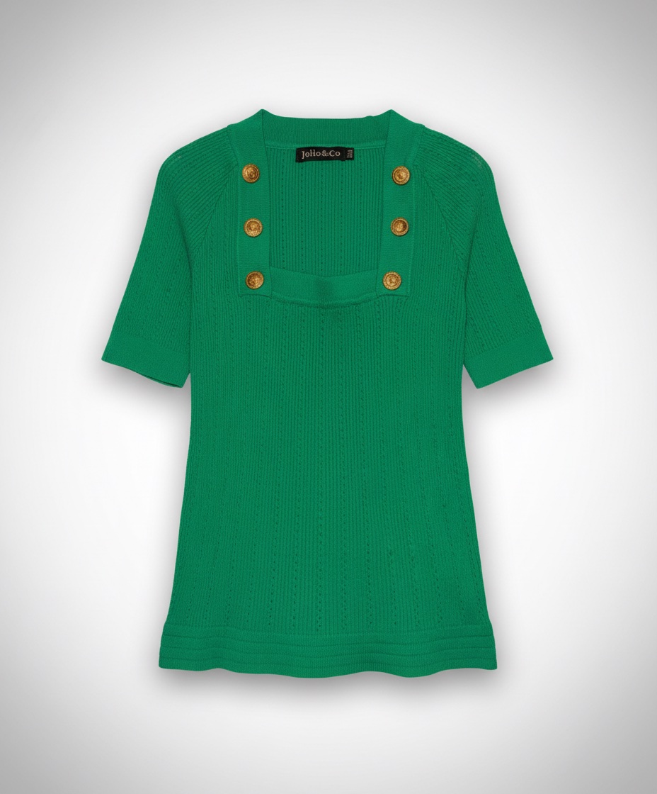 T shirt en vert avec des boutons 