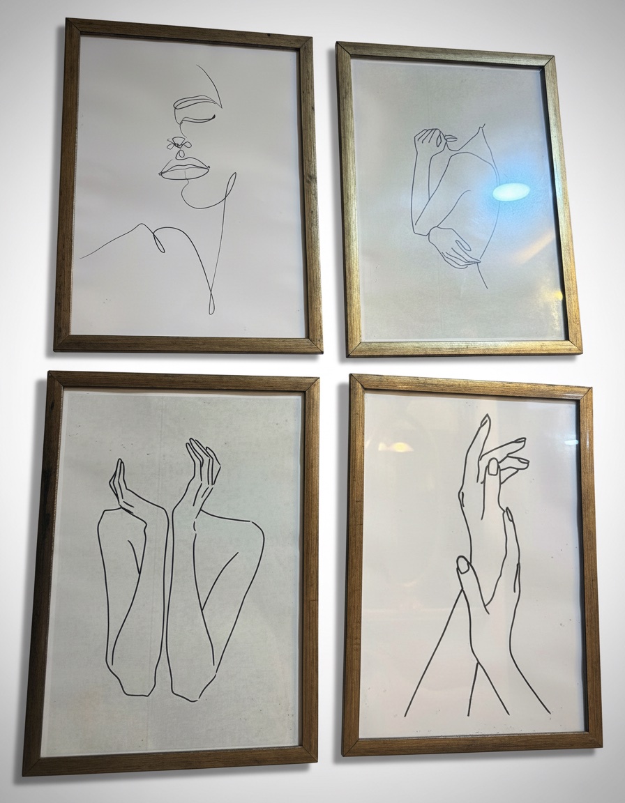 🖼️ Lot de 4 cadres décoratifs minimalistes – Style Line Art moderne-Cadres dorés effet vintage