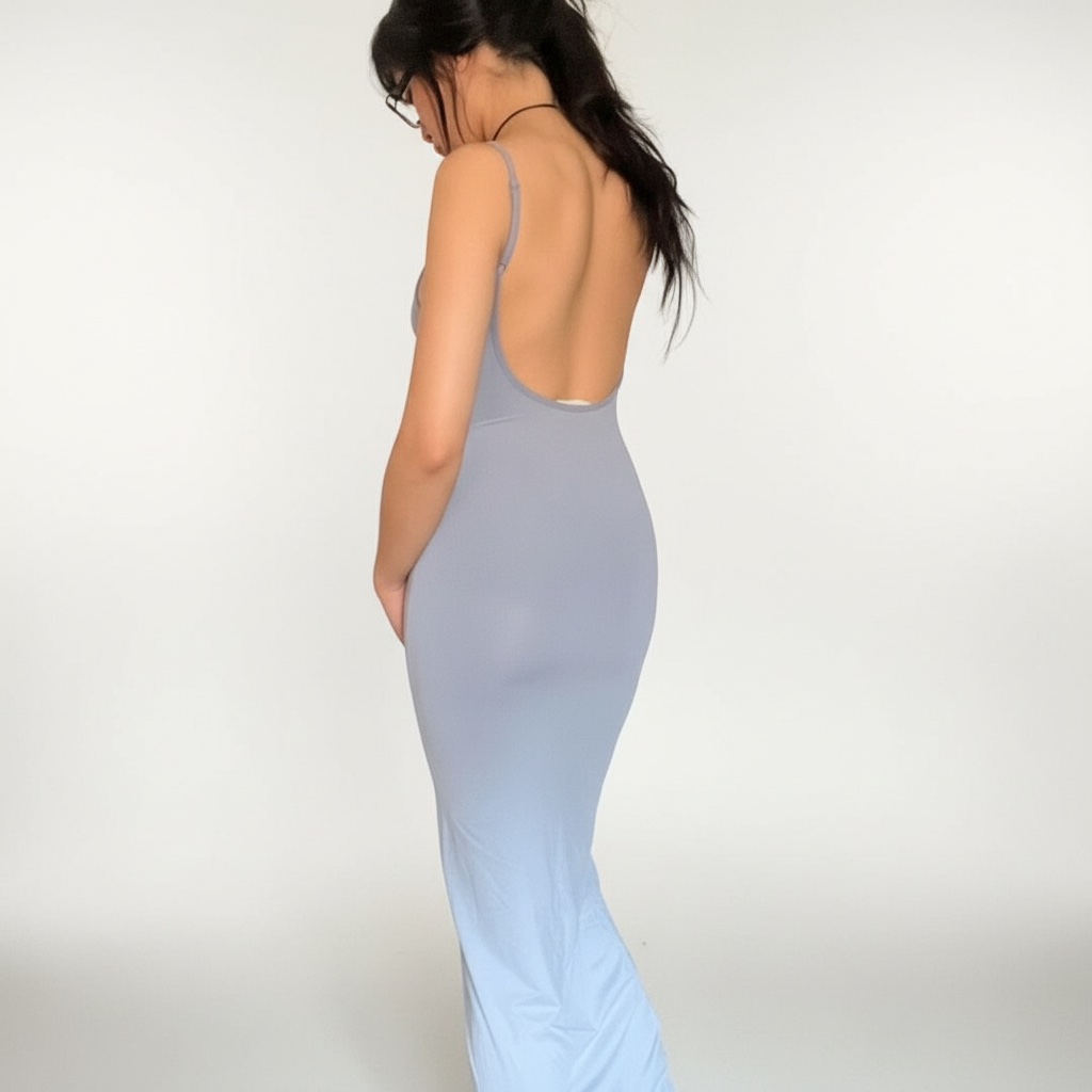  Robe longue moulante bleu gris dos nu💙💙🦋🦋🦋🦋🦋🦋🦋🦋🦋