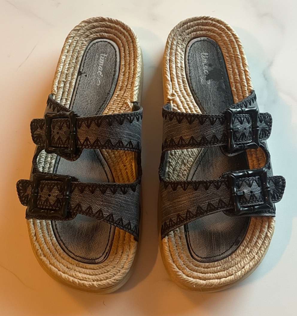 Claquettes style espadrilles  – Effet jean & corde