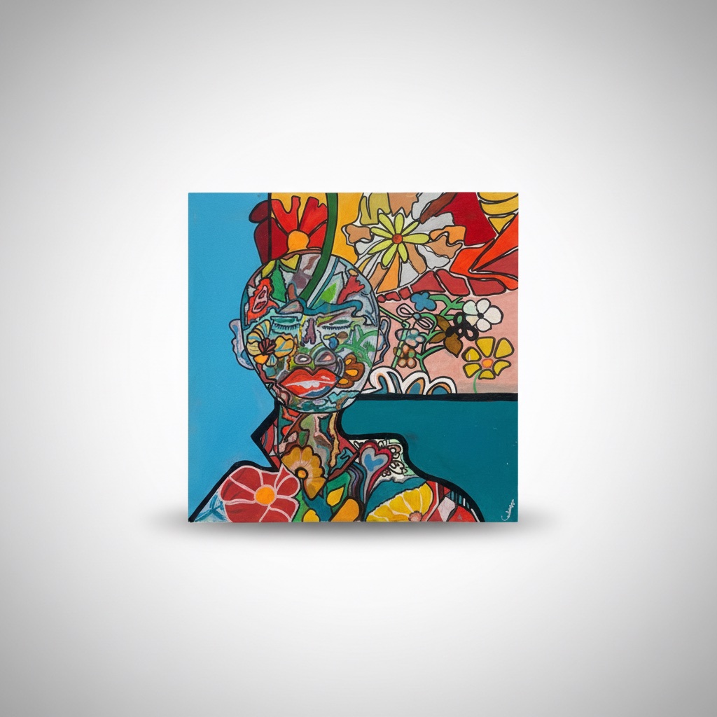 Tableau peinture originale sur toile – Portrait abstrait & pop art (Fait main)