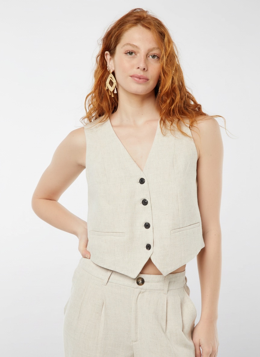 Gilet de costume sans manches Zara – Beige / Crème – Taille XS