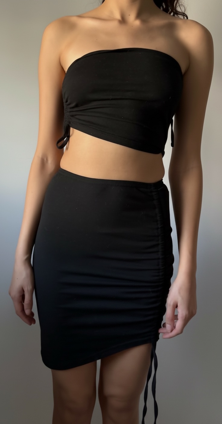 Ensemble 2 pièces noir (Top Bustier + Jupe Froncée) – Taille S