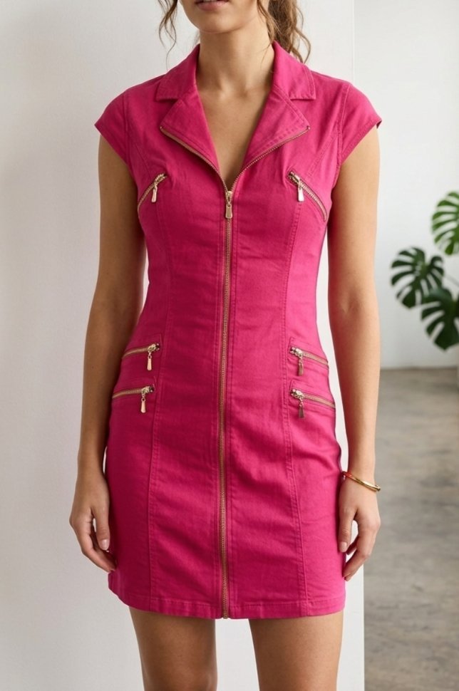Une Robe chemise en rose fuchsia