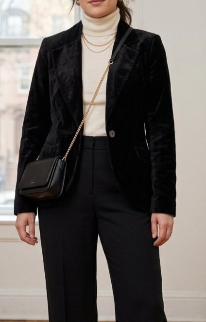 Blazer noir classique avec col à cranté et des manches longues
