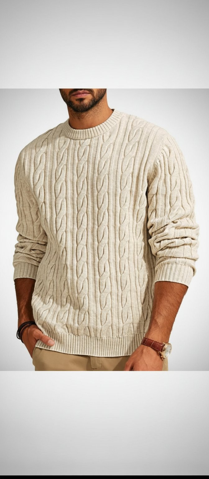 Pull torsadé beige cachemire 