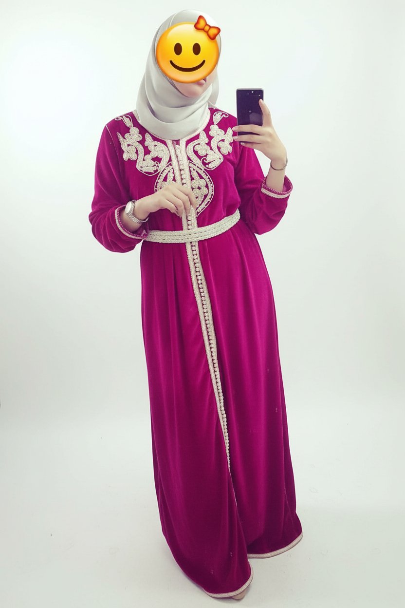 Caftan du Maroc velours rose fouchia changeant 