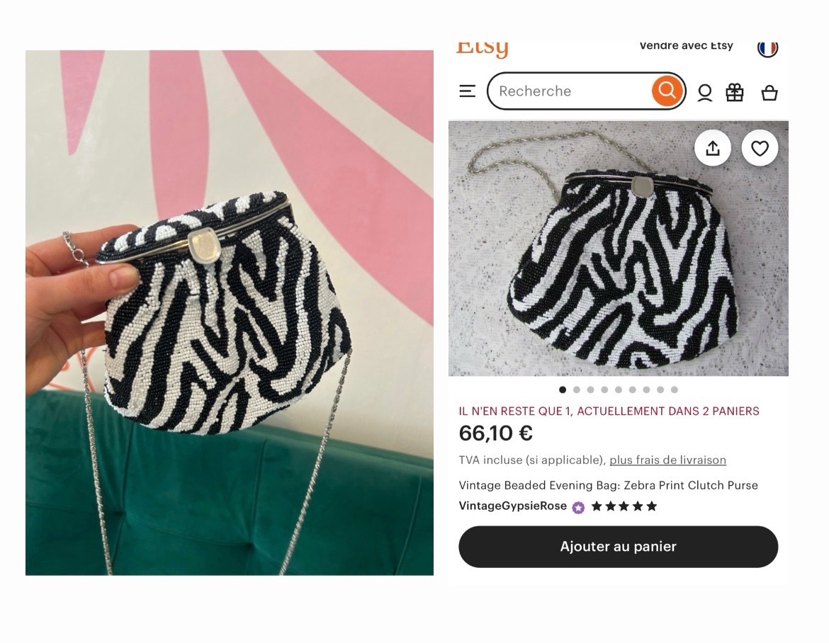 Sac de soirée en perles avec un motif zèbre noir et blanc 🖤🤍 neuf sans étiquette 
