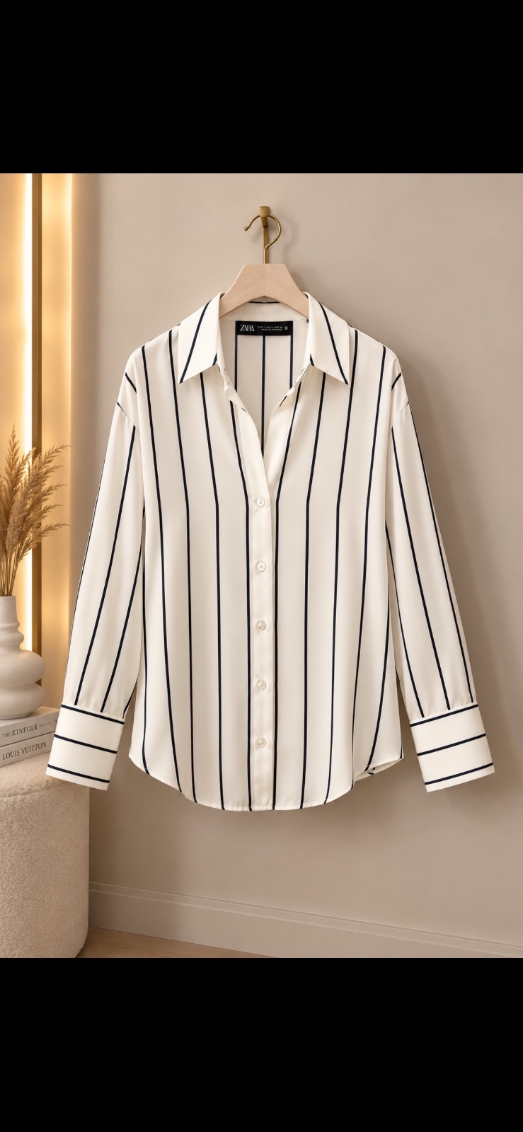 Chemise Zara fluide ivoire à rayures bleu marine – Taille M