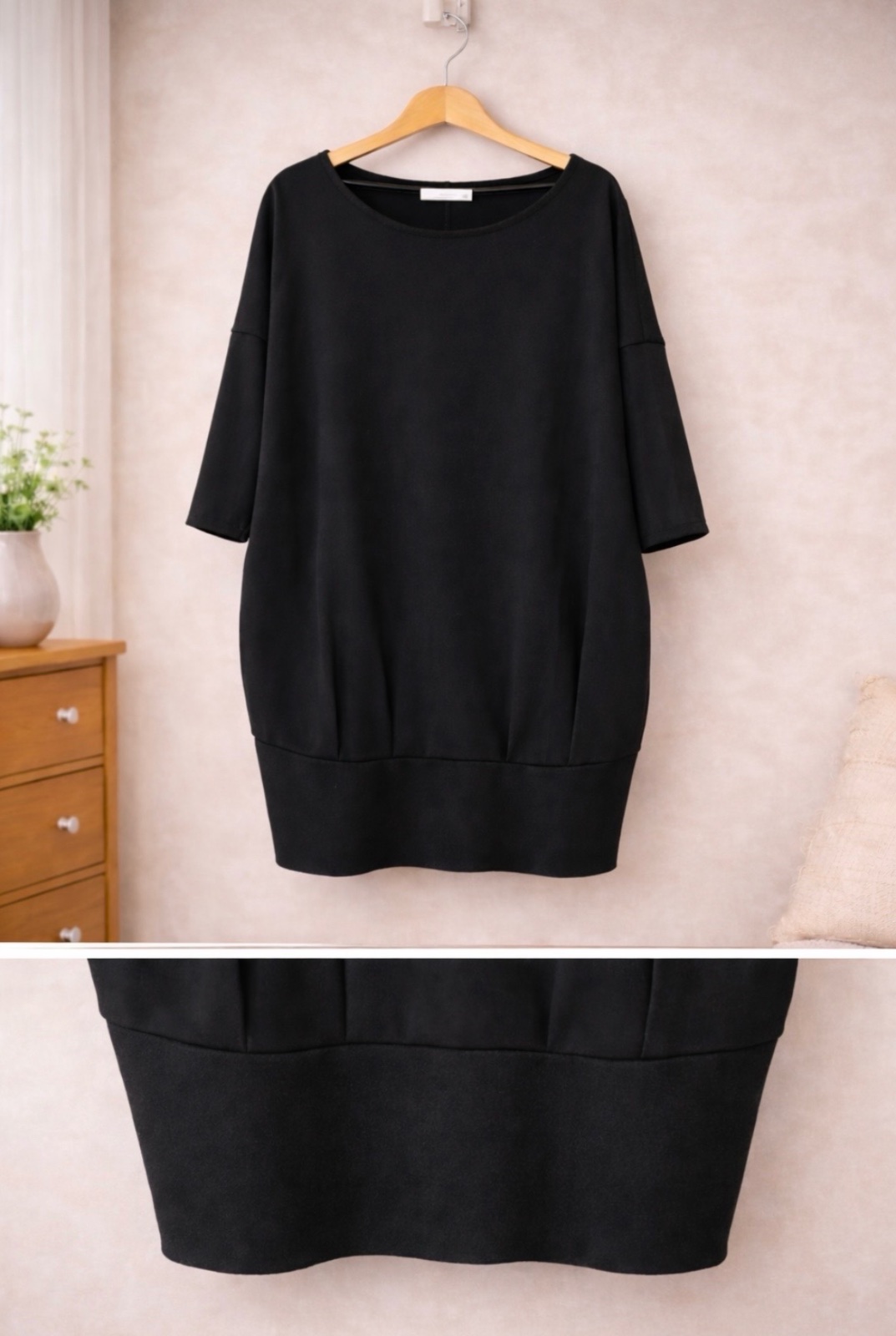  Robe noire oversize manches 3/4 avec poches – comme neuve