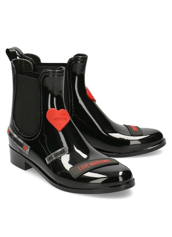 Bottines de pluie Love Moschino noires – détail cœur 