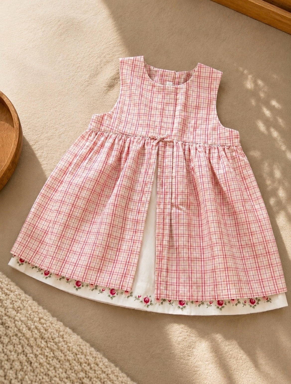 Robe bébé Mini Club rose à carreaux doublée fleurs – 18 mois (80 cm)