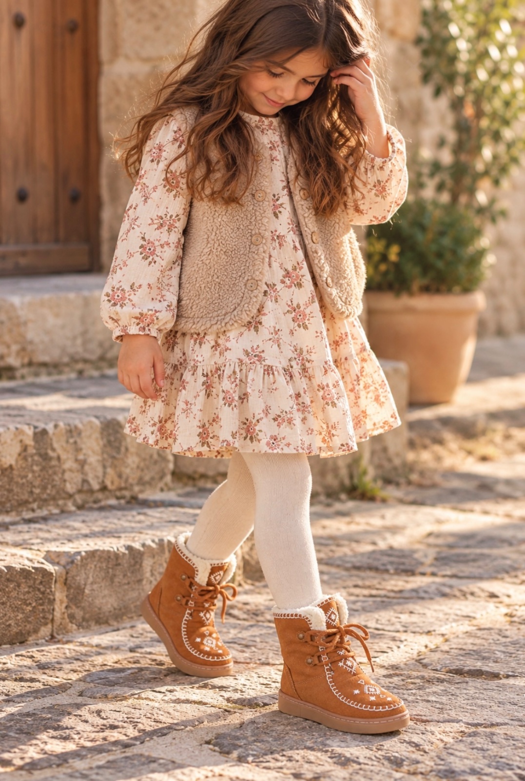 Bottines fourrées camel enfant T29 - style bohème