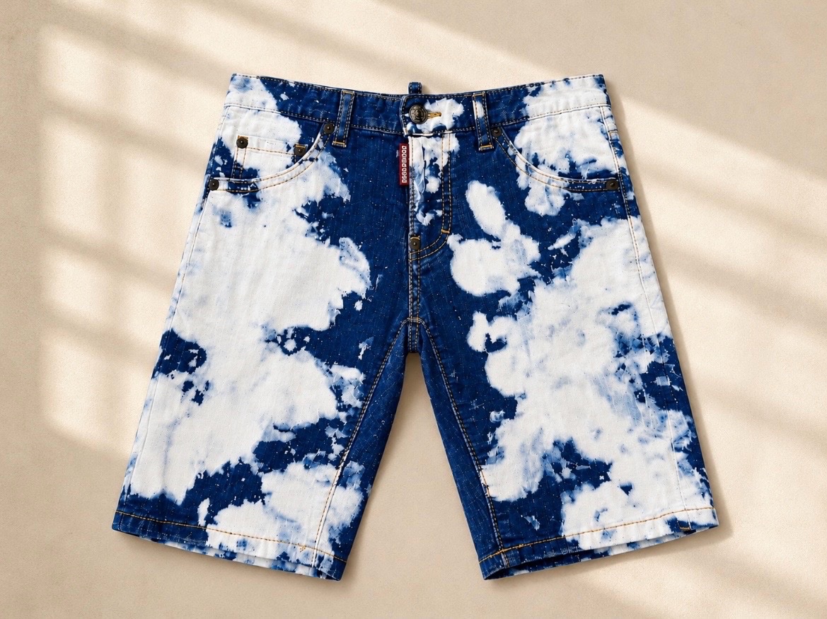 Short jean Dsquared2 tie & dye bleu/blanc garçon 10 ans luxe