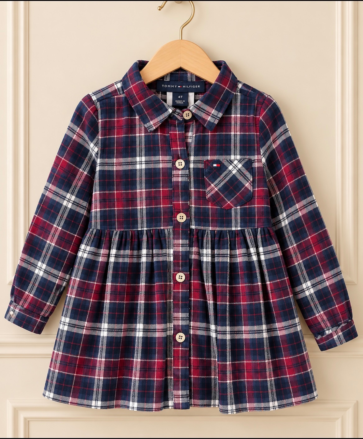 Robe fille Tommy Hilfiger à carreaux bordeaux et bleu marine – 4 ans