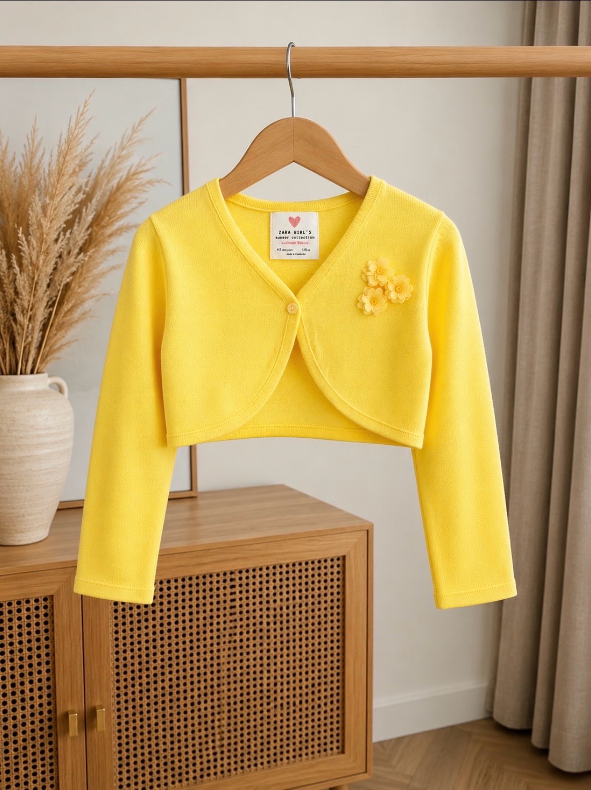Gilet boléro jaune Zara Girls fleurs 4/5 ans – 110 cm