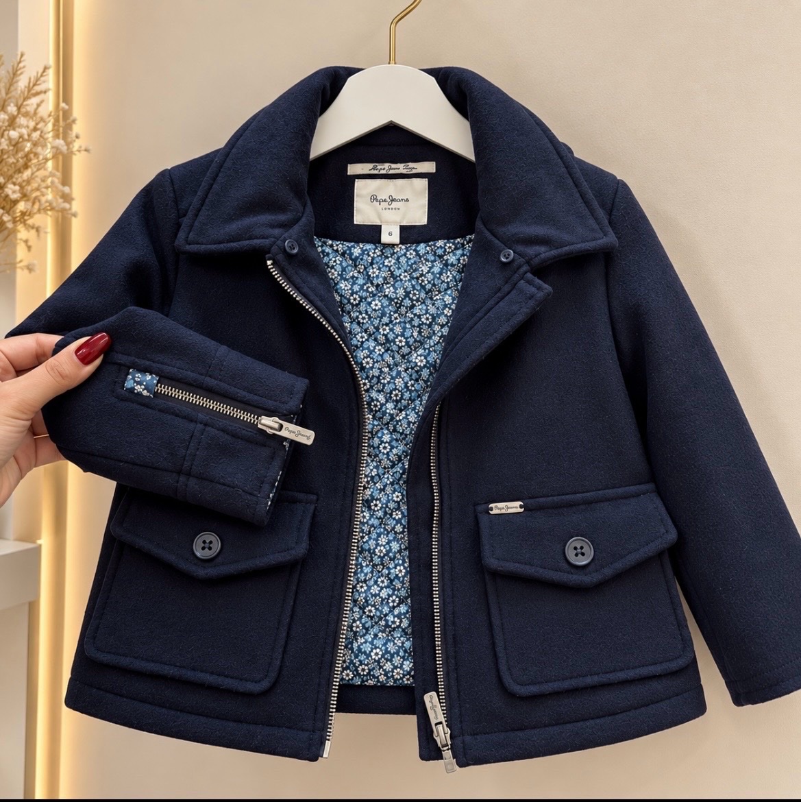 Veste Pepe Jeans bleu marine doublée fleurie – 6 ans