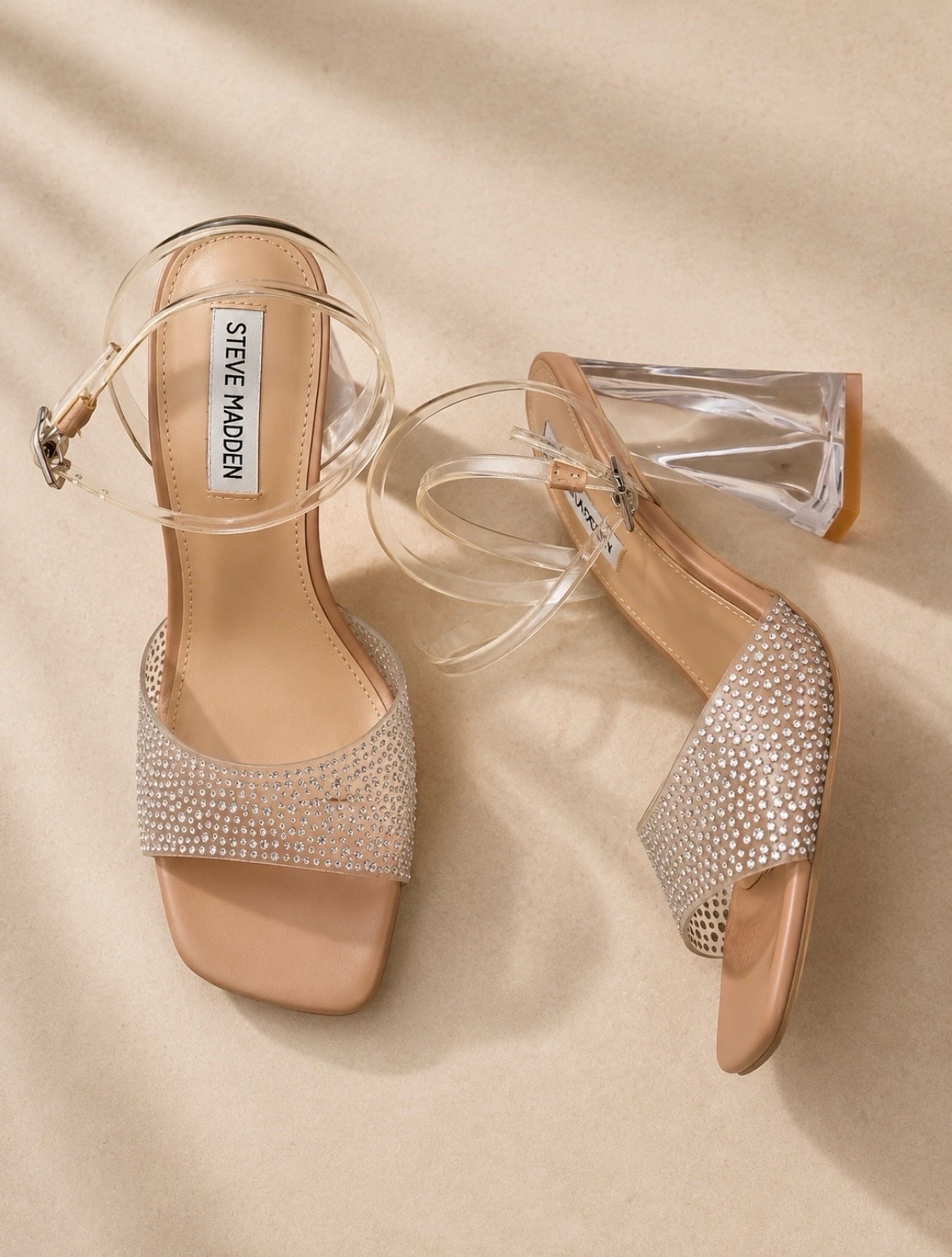 Steve Madden – Sandales à talons transparents 12 cm & strass – T37 – Comme neuves les robes bleue et noire sont disponibles dans mon dressing 