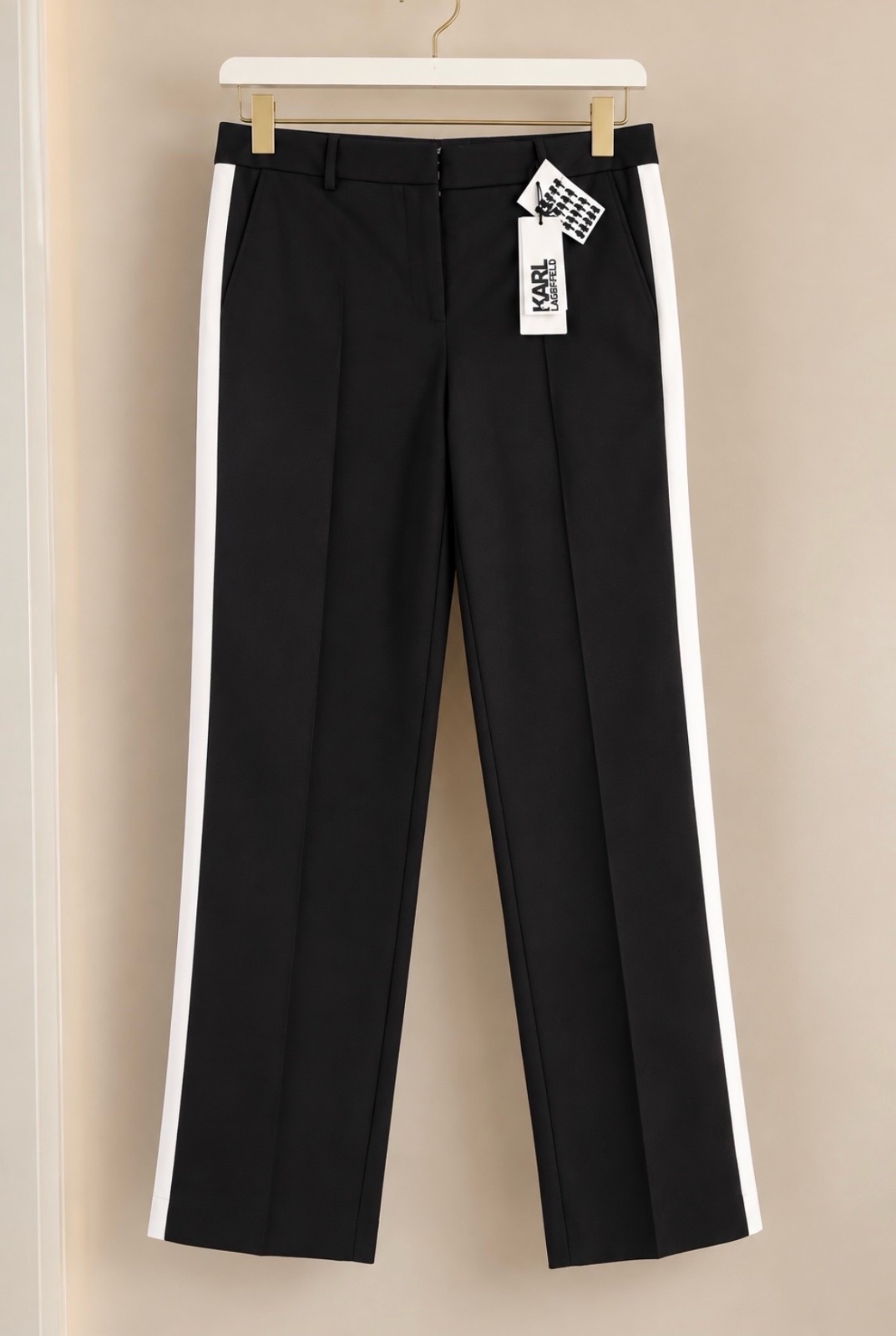 Pantalon tailleur Karl Lagerfeld noir à bandes blanches – IT 44 / FR 40