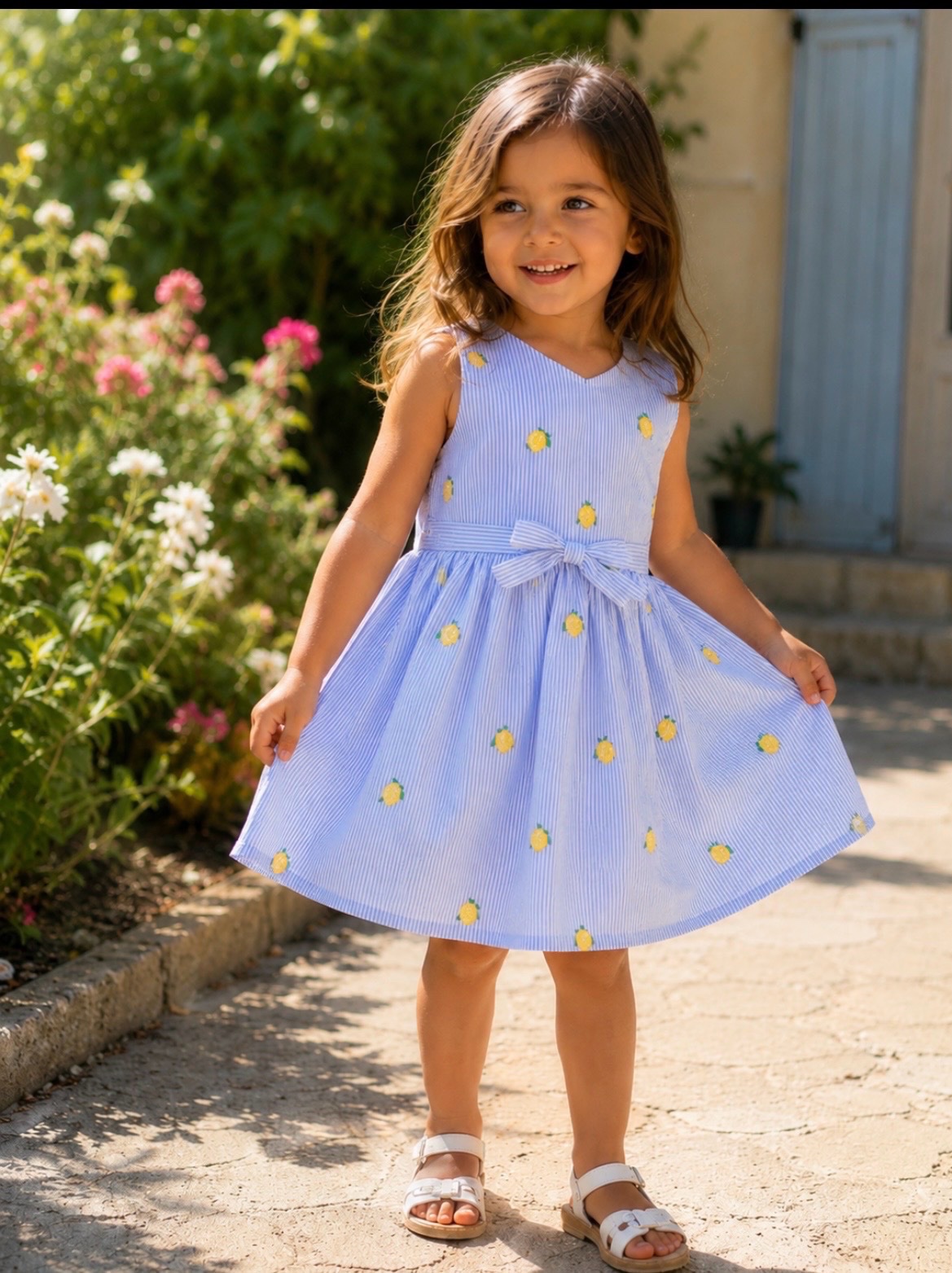 Robe H&M bébé fille bleue à rayures et citrons 🍋 
