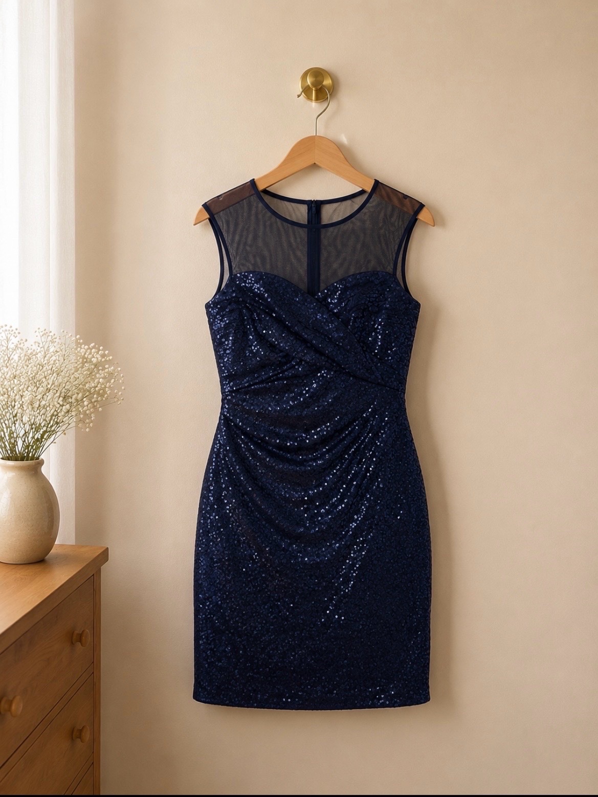 Ralph Lauren – Robe de soirée bleu marine à sequins  Taille 38