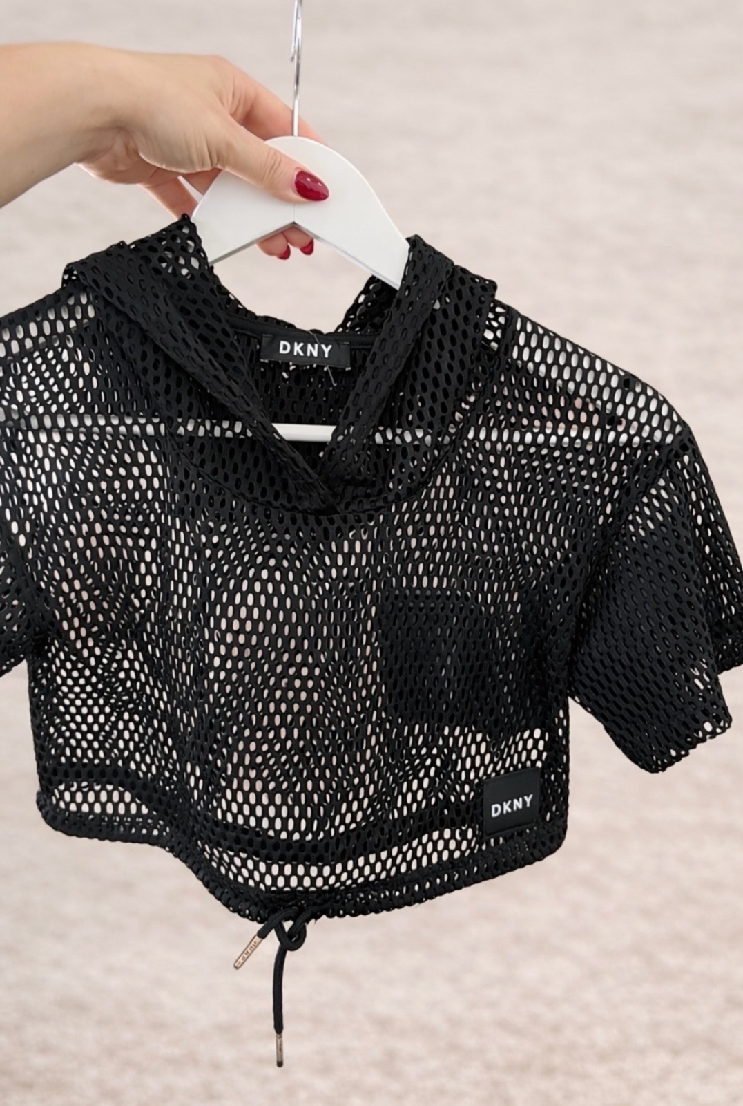 DKNY sweat crop top résille noir fille 14 ans style sport chic