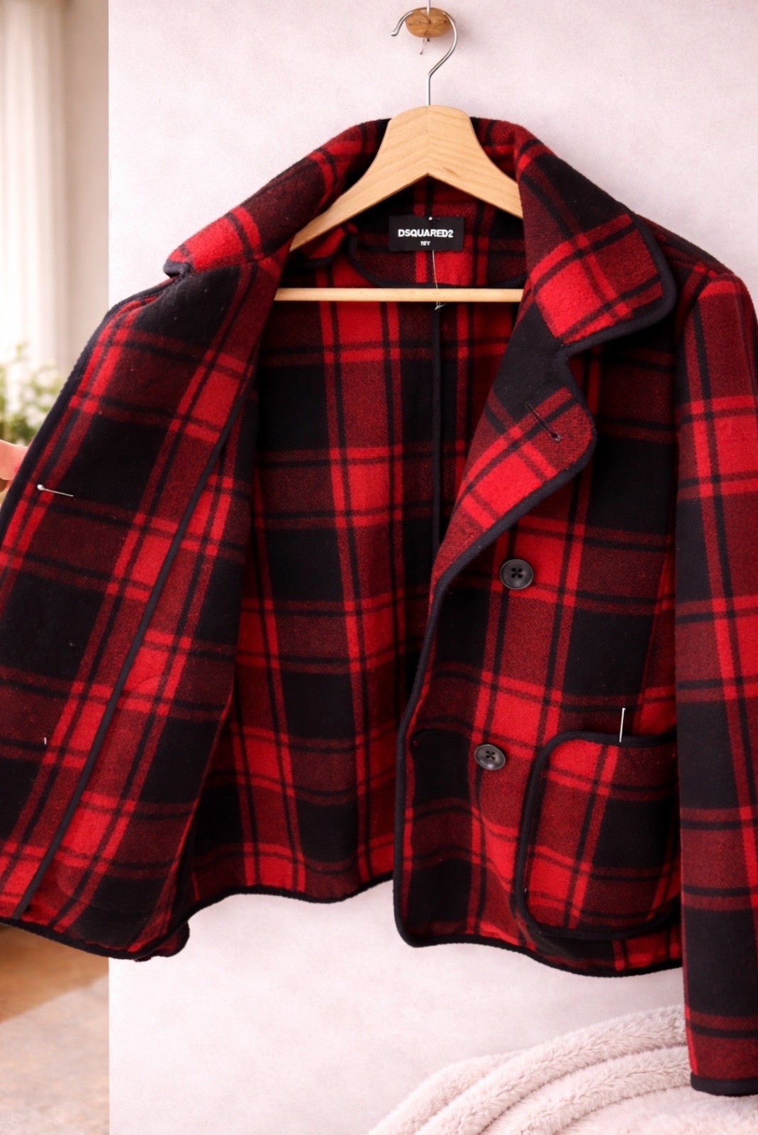 Veste Dsquared2 laine rouge & noir à carreaux – 16 ans – NEUVE avec étiquette