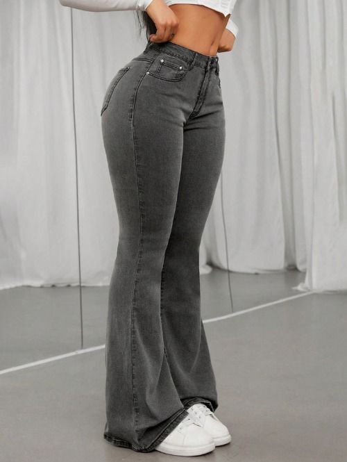 Jean gris flare taille haute