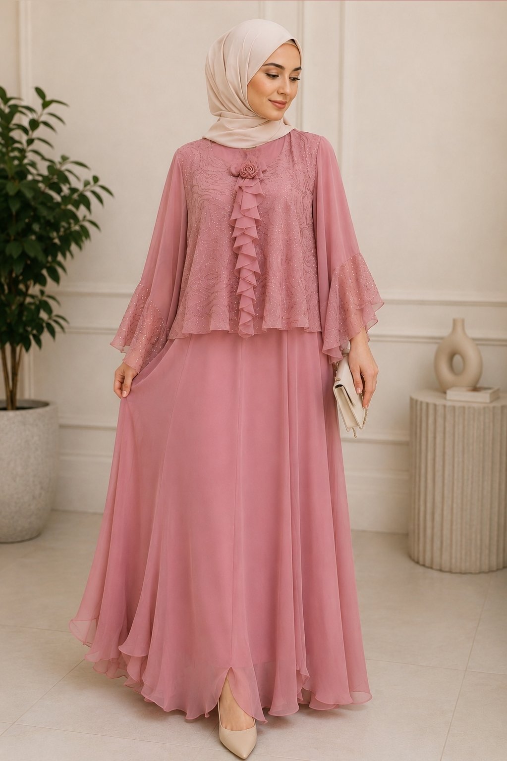 Ensemble rose للمرأة المحجبة 