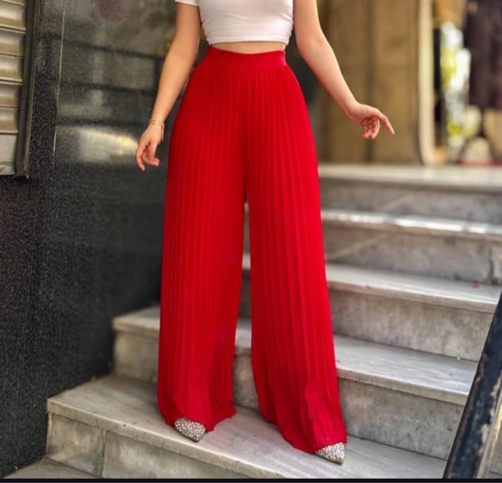 Pantalon large plissé ROUGE