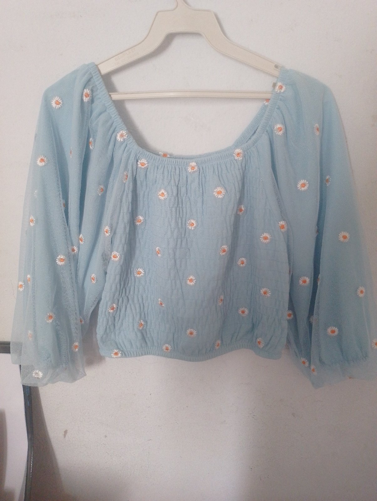 Crop top smocké Manches longues bouffantes en voile
