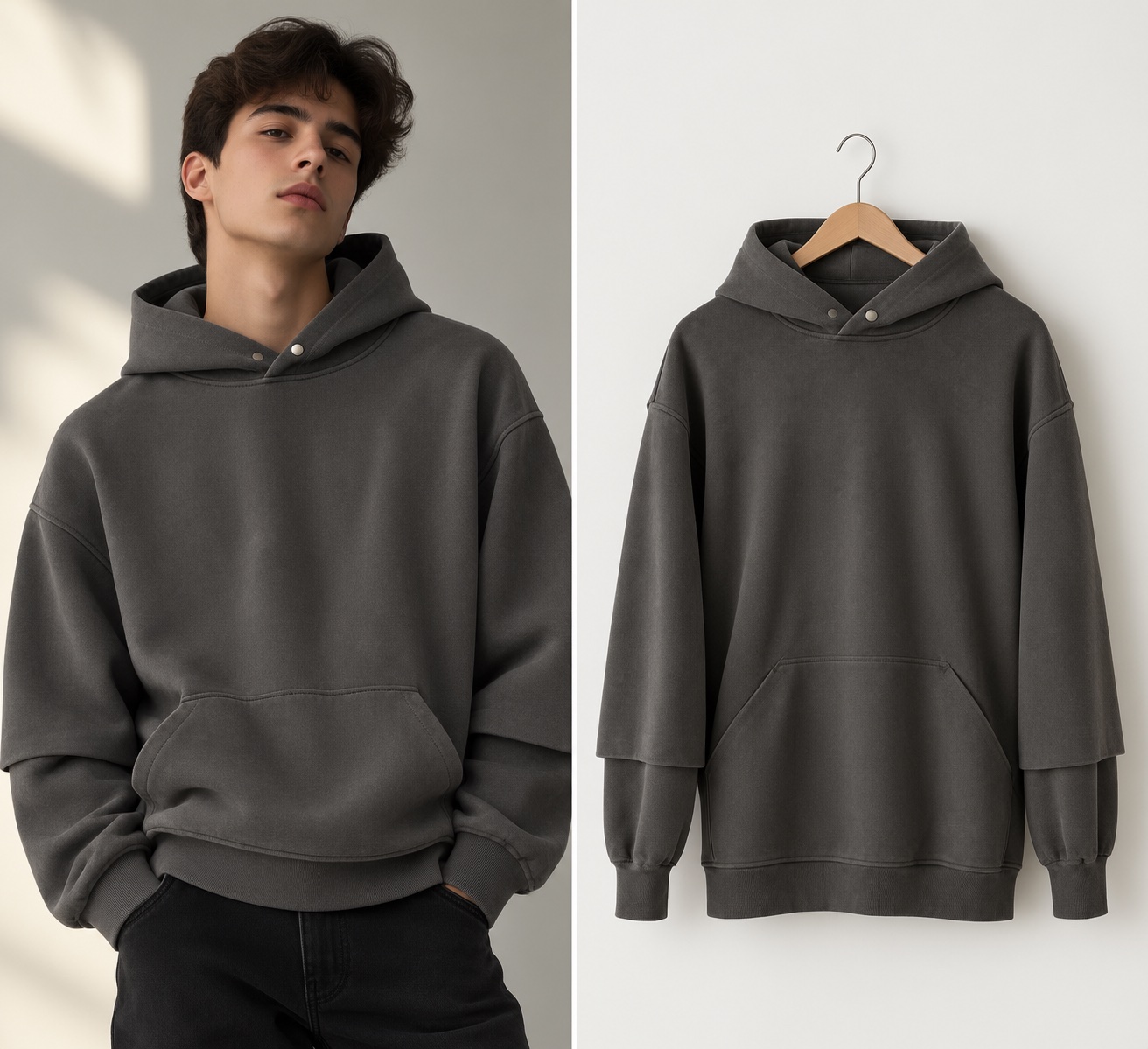 Sweat à capuche gris kaki – Taille M