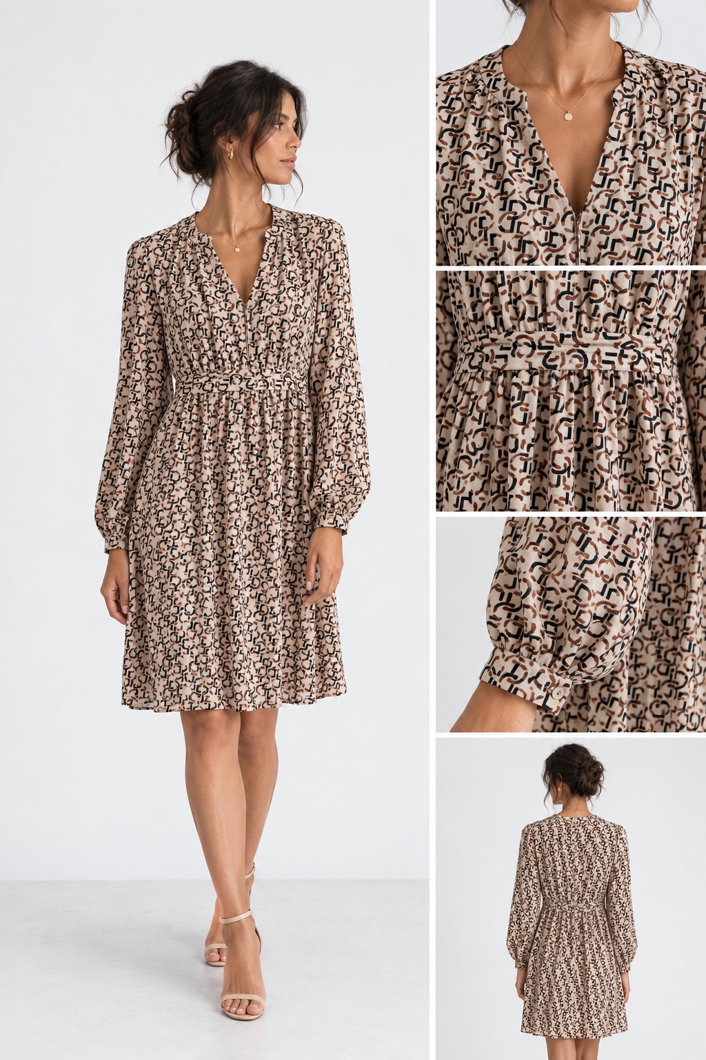 Robe imprimée H&M beige et marron – Taille M/L