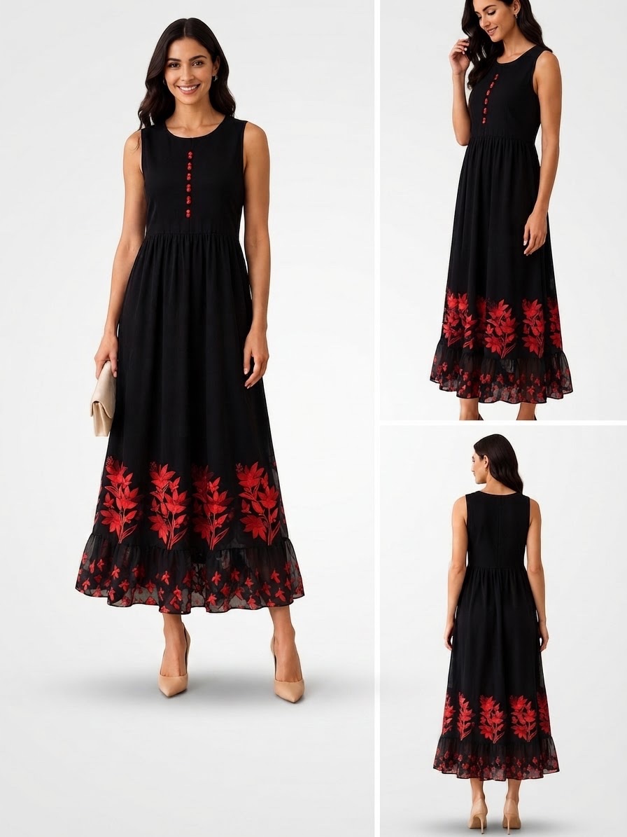 Robe noire à motifs floraux rouges 🌹🖤