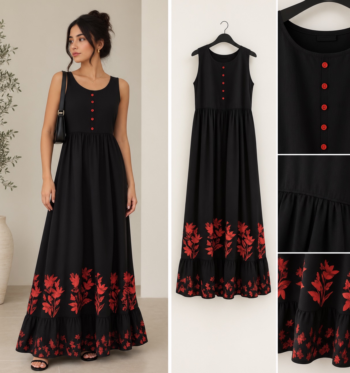 Robe noire à motifs floraux rouges 🌹🖤
