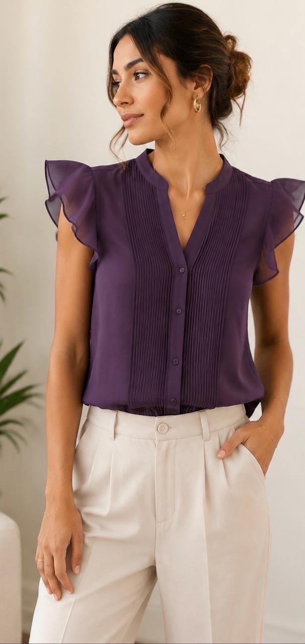 Blouse violette à manchrs volantées H&M