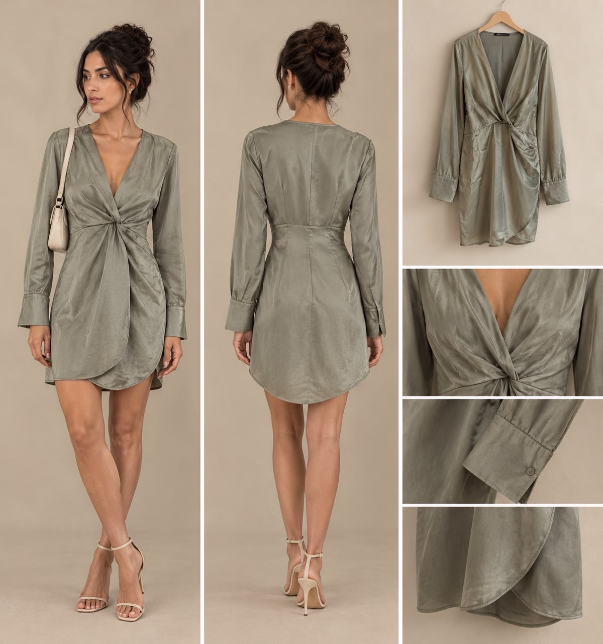 Robe satinée kaki Zara – Taille L/M