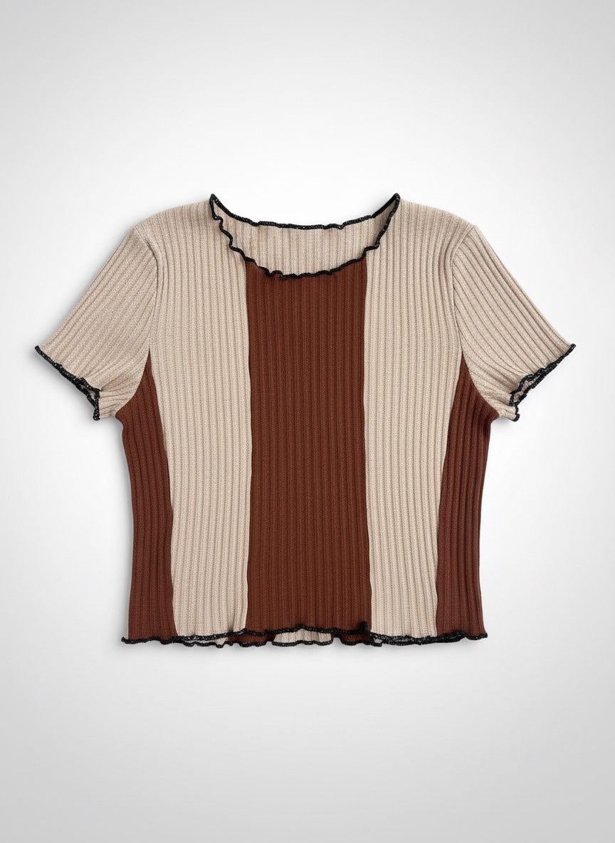 Pull ajusté beige et marron