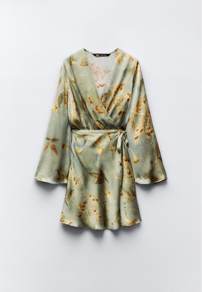 printed satin wrap dress