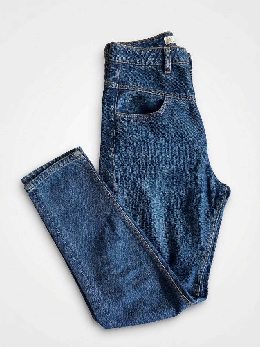 Mom jean foncé taille haute