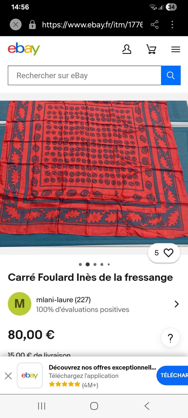 Superbe carré foulard Inès de la Fressange Paris