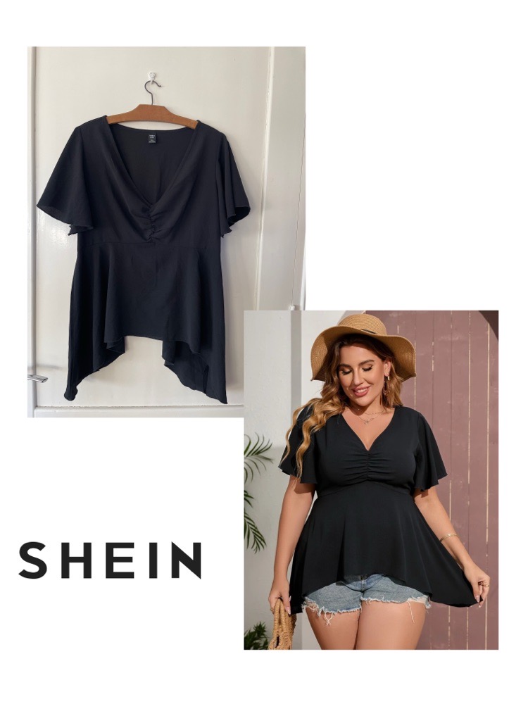 SHEIN LUNE Chemisier péplum à manches flottantes et froncées sur le devant 