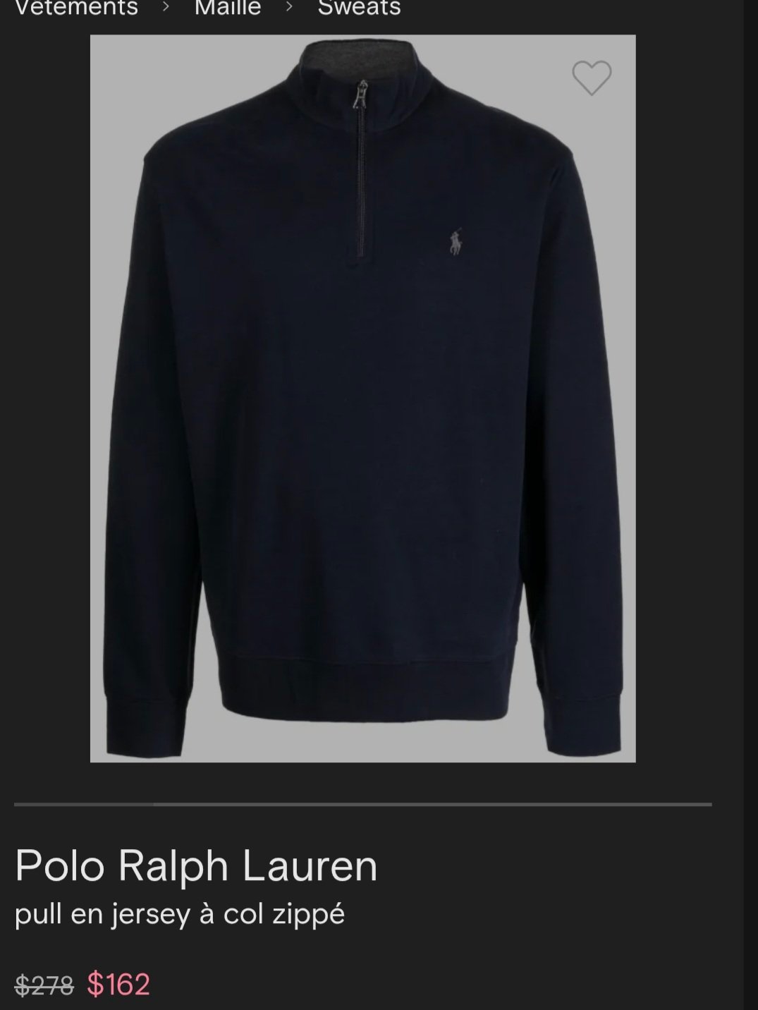 Pull zippé polo ralph lauren 
