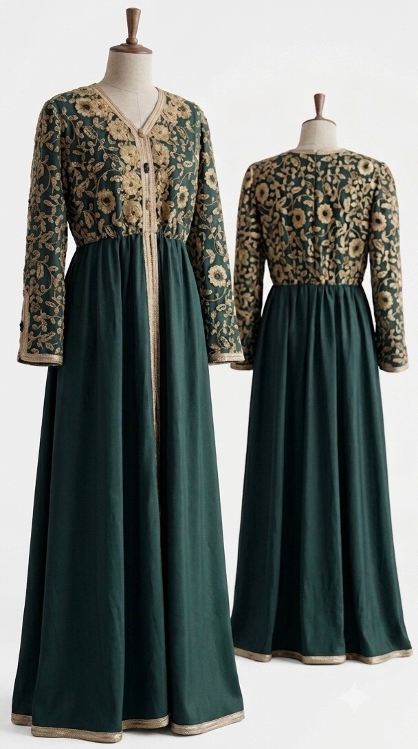 Caftan vert émeraude élégant avec broderie dorée